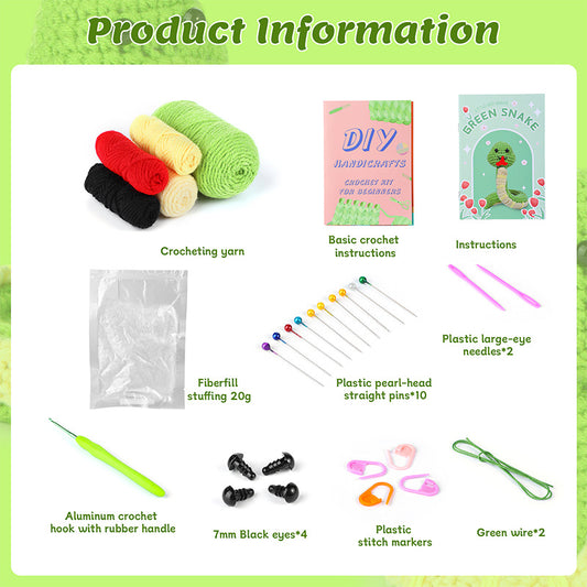 Crochet Kit with Easy Peasy Yarn - Green Litter Snake